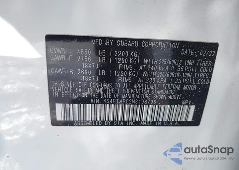 2022 Subaru Outback Touring from USA, damaged, VIN 4S4BTAPC2N3198796